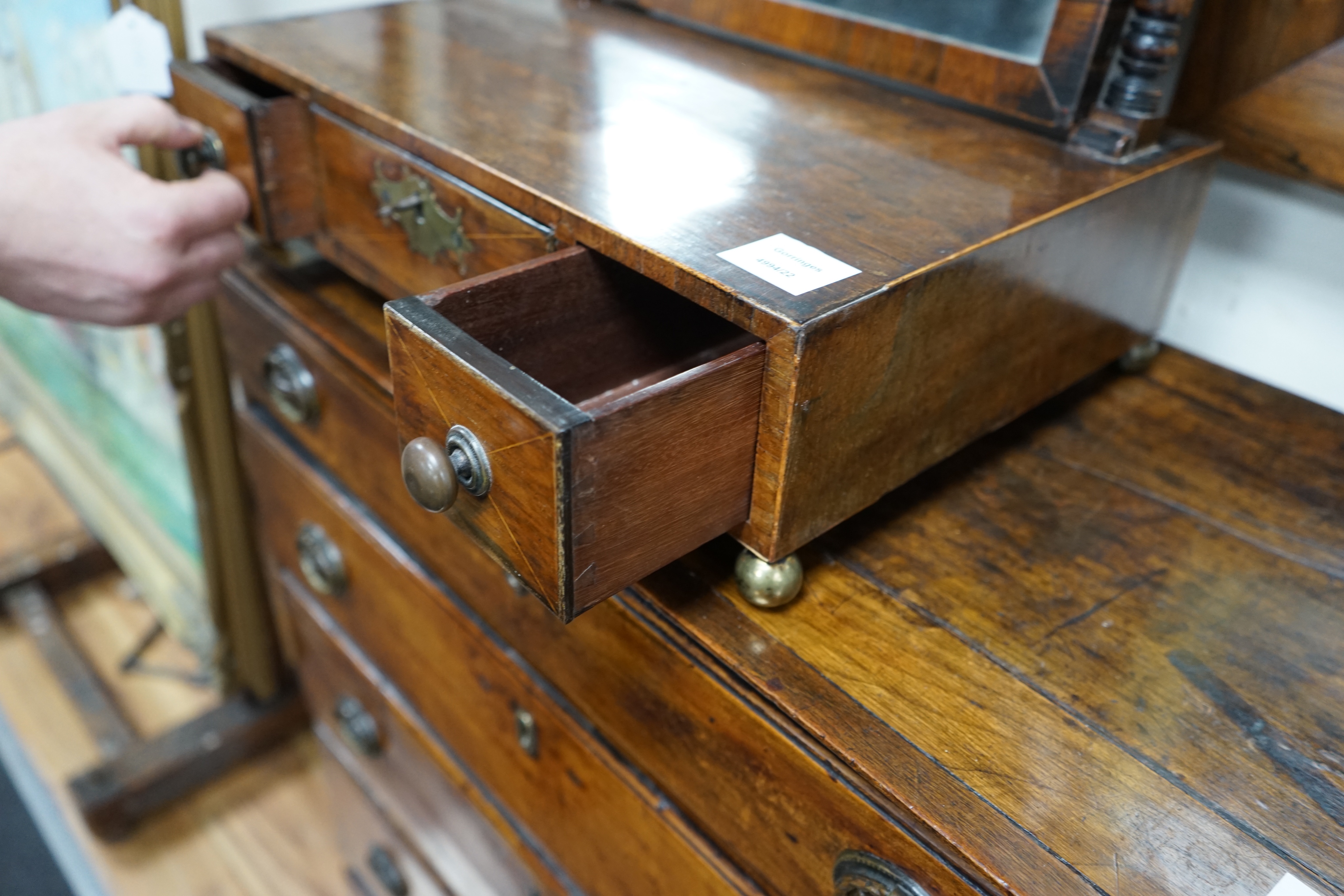 A Regency mahogany toilet mirror, width 46cm depth 30cm height 57cm